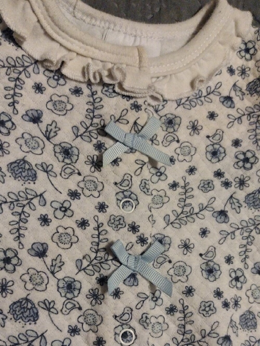 Laura Ashley Cream Footed One-Piece with Light Blue Floral Print - Picture 3 of 9
